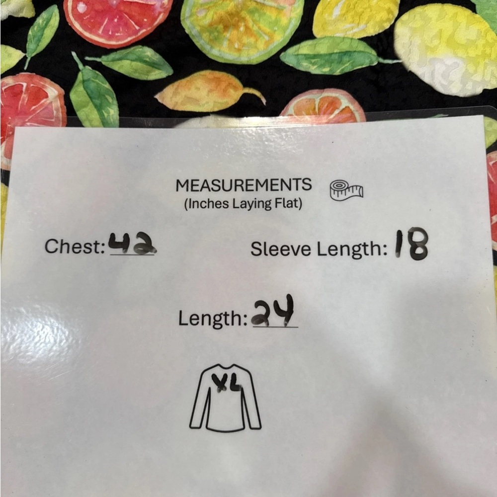 Vintage New Peck & Peck‎ XL Citrus Fruit Print Top Black Lemons Made USA Orange - Picture 7 of 8